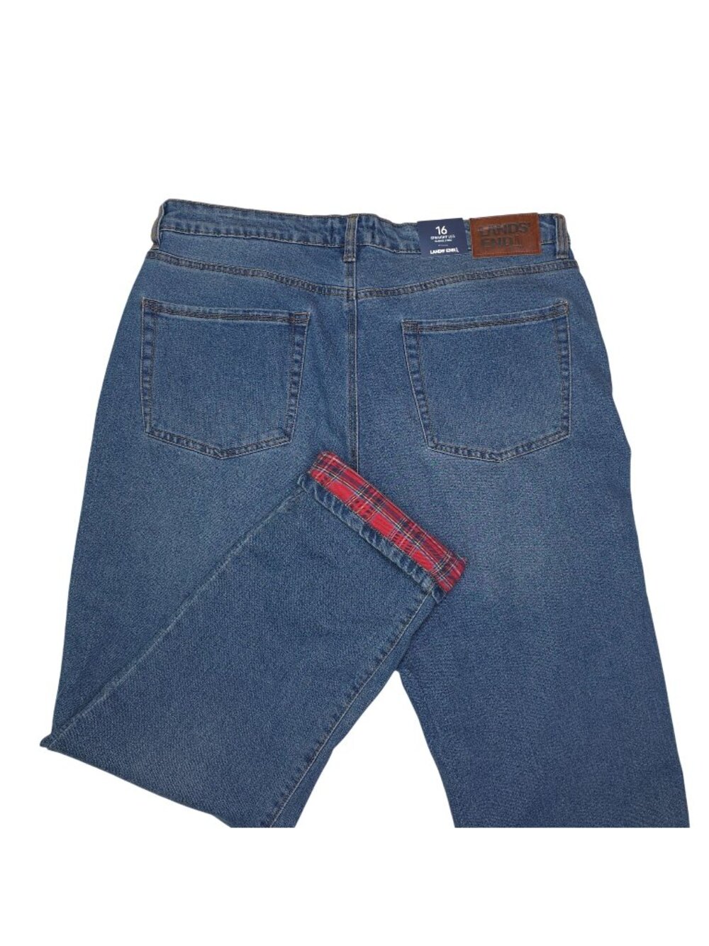 Lands End Flannel Lined Straight Leg Jeans Womens Size 16 Medium Wash